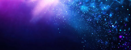 Neural network background with glowing neurons and connections, dark blue color theme, purple glow on the right side of screen, light rays coming from top left corner, high resolution, --ar 13:5 --v 6.1 Job ID: b2ed472f-b58d-4710-9d1a-de740bc35d08の素材