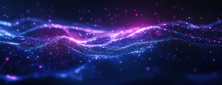 Neural connection, blue and purple background, light effect, close-up of cell outline with glowing filaments, dark background, futuristic style, macro photography, high resolution, high detail, hyper realistic, --ar 13:5 --v 6.1 Job ID: 3f9a183b-fd2f-47a6-8380-864b6e2b6089の素材