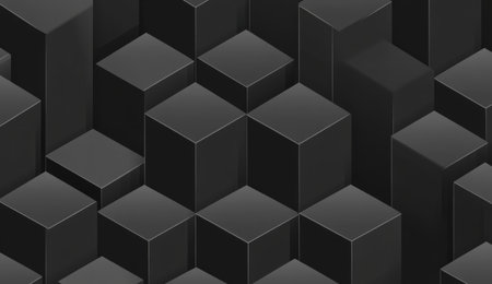 Black abstract background with cubes and blocks, isometric design. Minimalistic vector illustration of dark gray geometric shapes. Modern wallpaper for web banner, poster, or presentation. --ar 26:15 --v 6.1 Job ID: b281c94d-f558-435d-87a1-07ce6d2cfdaeの素材