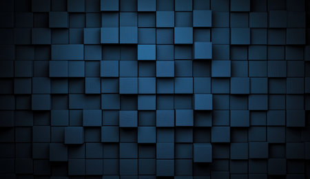 Blue background with three-dimensional cubes, 3D rendering, minimalism, high resolution, high quality, high detail, high contrast, dark blue background, no shadows, no black border, no gradient. --ar 26:15 --v 6.1 Job ID: e52d5bf8-ae94-47e8-97d5-e5352659edf5の素材