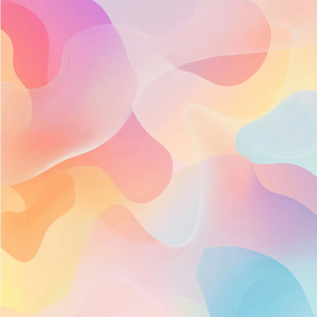 A soft, pastel-colored background with abstract shapes and lines that evoke an elegant feel. The design is minimalistic yet captivating, featuring subtle gradients of pink, orange, yellow, blue, purple, and green. It has a gradient effect from light to dark, creating depth in the artwork. There's space for text on one side, adding a touch of modernity. This background would be suitable as a graphic element on social media posts, web pages, cards, and more. --v 6.1 Job ID: fe6e7e6e-489e-4e0f-9745-bd1111d97f5fの素材