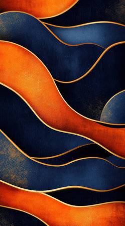 Abstract orange and navy blue lines with golden details, in the style of an iPhone wallpaper. --ar 71:128 --v 6.1 Job ID: 85cee90c-3205-4562-ac85-ab1dd9dfa9e9の素材