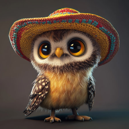 Cute owl character wearing a sombrero, in the style of Pixar, 3D render, game art asset. --v 6.1 Job ID: 9268b489-f203-4c86-9770-0b1847a01df6の素材