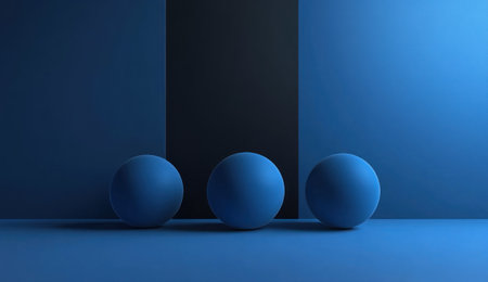 Blue background with three-dimensional geometric shapes, dark blue and black colors, simple style, minimalist design, high resolution, high quality, high detail, high definition, high contrast, high dynamic range, symmetrical composition, 3D rendering, three-dimensional effect. --ar 26:15 --v 6.1 Job ID: 965bdaf7-8677-4075-b323-c194440d8f1fの素材