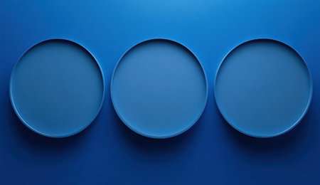 Blue background with three large blue circles in the center, representing different stages of growth and development. The circular shapes represent data or analytics elements, creating an abstract representation of market trends and future advertising insights. A simple yet elegant design that conveys innovation and technology. --ar 26:15 --v 6.1 Job ID: cbdf00d7-f46e-44ea-8a23-827bd7a88d6fの素材