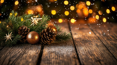 background with wood floor and snow, snowflakes falling, pine branches in the background, blue tones, bokeh lights, photo backdrop for party or product display, winter wonderland theme --chaos 30 --ar 16:9 --v 6.1 Job ID: 39038ecc-48aa-40fd-b357-1f3b2ac02840の素材