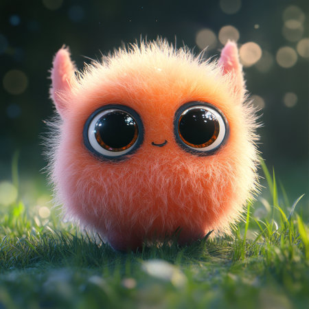 Cute, fluffy creature with big eyes, in the style of Pixar, cartoon, fantasy world, grassy background, soft lighting, high resolution, portrait photography, highly detailed. --v 6.1 Job ID: 2075d941-0b8d-4e79-8884-e02aade92726の素材
