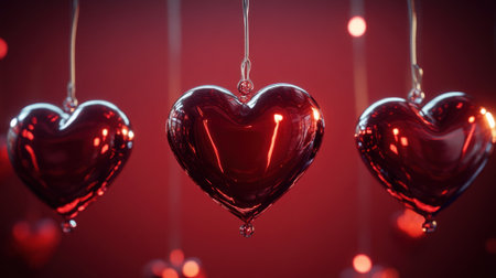 Red background with heart-shaped bokeh lights, creating an enchanting and romantic atmosphere for Valentine's Day. The red gradient adds depth to the composition while emphasizing love in all its forms. This design is perfect as a banner or backdrop for various events celebrating hearts and affection. An ultra-realistic photograph captured in the style of a high-resolution 3D rendering using Blender. --chaos 30 --ar 16:9 --v 6.1 Job ID: 6bd81ec7-a92a-40bf-b347-ed594e499fe8の素材