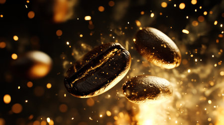 Falling coffee beans, an explosion of smoke and sparks, a dark background, a close-up view, a bokeh effect, depth-of-field blur effects, and hyper-realistic photography. --chaos 30 --ar 16:9 --v 6.1 Job ID: eff934c5-e233-458f-bd45-51370c5c9b9fの素材