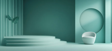 Luxurious, empty studio room background for product display. A green gradient vector flat backdrop with space for text or design. --ar 11:5 --v 6.1 Job ID: 360486ef-9f84-481f-ae57-dd3e085eeb9eの素材