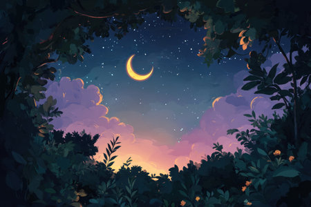 Beautiful night sky with a crescent moon and stars, a fantasy background. --ar 3:2 --v 6.1 Job ID: 1993b34a-6d33-4bcd-a4fc-e17f67127a0eの素材