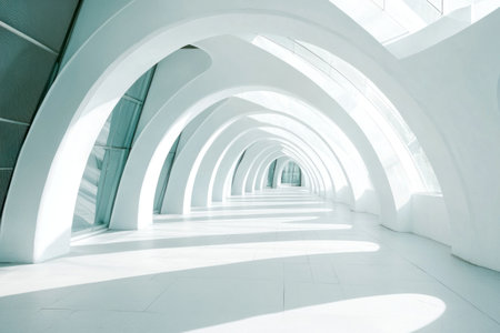 Abstract white background with curved lines and shadows, a futuristic architectural concept. --ar 3:2 --v 6.1 Job ID: f9f94639-9d86-46d3-ac66-66478c352df6の素材
