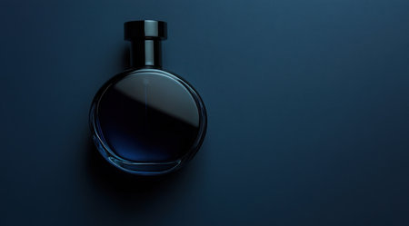 Black perfume bottle on a dark blue background with copy space, top view. A high-quality photo of a black glass or leather men's perfume in a luxury style. High resolution. Studio lighting. Dark studio. Minimalist. 3D render. Blue color. Black perfume bottle on a dark blue background with copy space, top view. A high-quality photo of a modern men's perfume. --ar 128:71 --v 6.1 Job ID: 289edd0c-afd7-4466-a68a-45ac73027c74の素材
