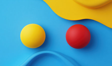 A colorful background with two large, round shapes in yellow and red, representing the latest Yellow River logo design for Junter78's mobile app interface. The vibrant colors create an eye-catching effect against the blue backdrop, making it one of their most distinctive features. The focus is on the facial elements. --ar 5:3 --v 6.1 Job ID: 630ad112-f729-4eb2-bd0a-f6be55d02543の素材