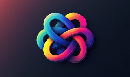 A colorful 3D gradient knot on a dark background, with an abstract shape and vibrant colors, creating a visually appealing composition. --ar 5:3 --v 6.1 Job ID: 1c84db36-2611-4eaf-b0ae-6e09a665899fの素材