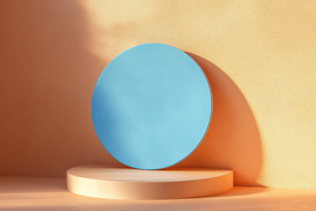 3D render, abstract background with a podium and a blue circle on a peach-colored wall for product presentation, geometric shapes composition, minimal concept, high-angle view, studio lighting. --ar 3:2 --v 6.1 Job ID: 2f1c4ea5-5c08-49e1-8da5-8134026c936cの素材