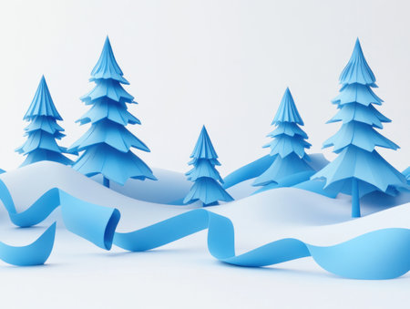 3D render of winter trees and ribbons, simple shapes in blue on a white background, low-poly style. --ar 4:3 --v 6.1 Job ID: 06a51035-f6db-4946-8f7d-9cb62aeba5ceの素材