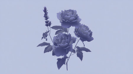 A floral composition of purple peonies and lavender on an isolated pastel blue background, creating a charming design for wedding or Valentine's Day cards or decoration. --chaos 30 --ar 16:9 --v 6.1 Job ID: f9d0fb8d-83a1-43f2-ae00-4036b756c01fの素材