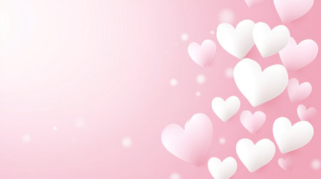 A pink background with white hearts, a Valentine's Day theme, a pink and white color scheme, blurred heart shapes, a digital art style, cute and dreamy, a detailed composition, a romantic atmosphere, a flat design, a vector illustration, a love concept. --chaos 30 --ar 16:9 --v 6.1 Job ID: 667b28a3-cb91-4677-8a17-302778f8f006の素材
