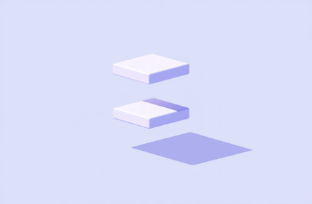 A minimalist, simple 3D illustration with very low details of three flat rectangular blocks stacked on top of each other in the air on a pale blue background. The scene is rendered using only light purple and white colors, creating an elegant atmosphere. This design emphasizes simplicity over detail for easy-to-understand symbols. --ar 23:15 --v 6.1 Job ID: 2bb7e12f-141c-4512-9eff-a79380ce2bf5の素材