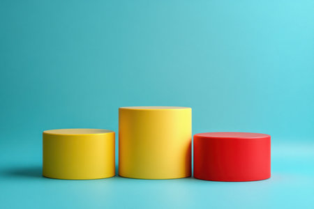 3D rendering of colorful podiums on a turquoise background. A minimal scene for a product display presentation design concept, with yellow and red colors in a minimalist style. --ar 3:2 --v 6.1 Job ID: 9213b886-1849-4065-9ea6-80f41bed1d51の素材