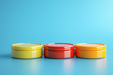 3D rendering of colorful podiums on a turquoise background. A minimal scene for a product display presentation design concept, with yellow and red colors in a minimalist style. --ar 3:2 --v 6.1 Job ID: 9213b886-1849-4065-9ea6-80f41bed1d51の素材