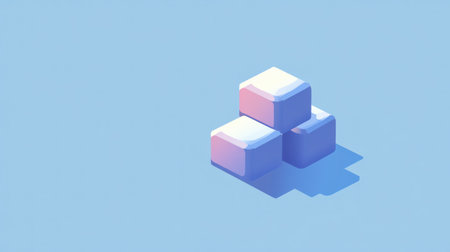 3D isometric cubes on a blue background, in a minimalistic style with simple shapes and a monochromatic color scheme. No shadows, frontal view. --chaos 30 --ar 16:9 --v 6.1 Job ID: 75c06662-3c30-45e1-820a-317219f8dea7の素材
