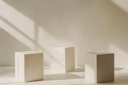 3 white minimalist cube pedestals on the right side of the image, white background, soft lighting and shadow, minimalism, 2D vector graphics, simple shapes, clean lines, no shadows, high resolution, high quality, high detail. --ar 3:2 --v 6.1 Job ID: 3e0a32b0-4097-49f0-adcb-b489c5f49446の素材