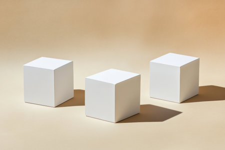 3 white cube pedestals, 2D flat illustration, plain background, minimalist, simple, white color palette, high resolution, high contrast, sharp focus, professional photograph --ar 3:2 --v 6.1 Job ID: 008e320e-c6b0-4e1a-b77e-ea916fede36dの素材