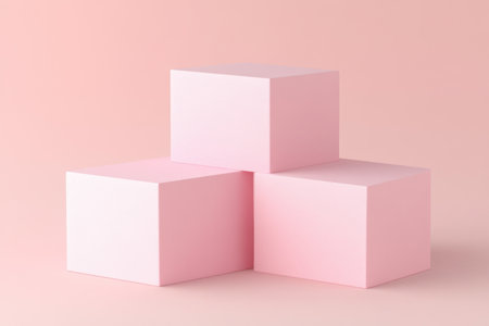 3D rendering of a pink cube podium on a pastel background. A minimal, abstract, geometric platform for product presentation. A simple scene with three square blocks and empty space for design and advertising. --ar 3:2 --v 6.1 Job ID: aff5b005-eab4-4a98-9479-bf33efe3d00fの素材