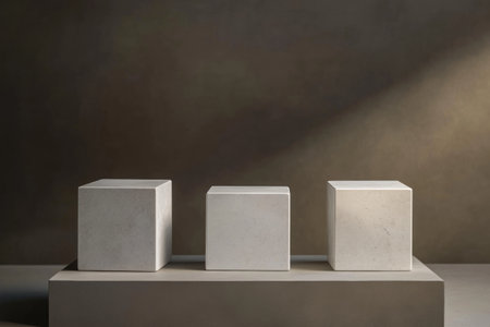 3 white cube pedestals, simple background, soft lighting, product photography, minimalism, simple background, high resolution, no shadows, hyperrealistic, highly detailed. --ar 3:2 --v 6.1 Job ID: 8726ed64-273a-42e6-9a36-ce4229f2463aの素材