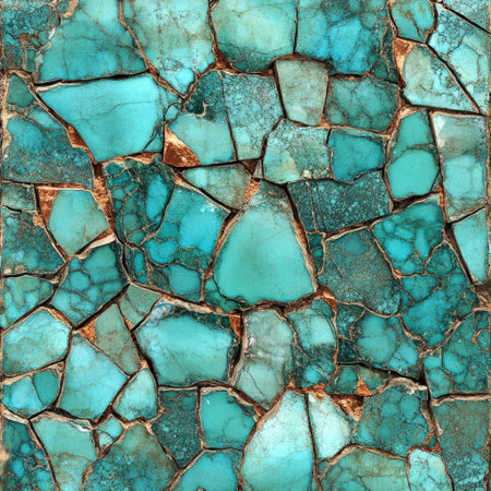 Mosaic-cracked turquoise and copper texture, seamless --v 6.1 Job ID: e60e8bf6-af3f-497f-ad57-45cc23f2ed78の素材