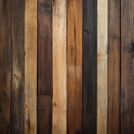 A background of rustic wooden planks with various shades and textures, providing an earthy color scheme for a photography backdrop. This texture is perfect to add depth or bokeh effects in your photos. The wood should have natural grain patterns that create visual interest and make it suitable as a background for different styles of images. It's ideal for creating a warm and inviting atmosphere in the final product images. --v 6.1 Job ID: fcb59b63-1c7f-48ab-953f-341700f82e05の素材