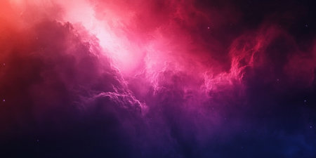 A dark and colorful nebula background, with pink, purple, and red tones, in space. The colors of the galaxy should be vibrant and bright, creating an atmosphere that feels otherworldly and mysterious. This design would work well for artistic or creative projects where you want to evoke wonder and exploration. It could also complement some digital art backgrounds, such as sci-fi and fantasy designs. --ar 2:1 --v 6.1 Job ID: 30c2ded5-14e1-4b99-b4b0-07320e417776の素材