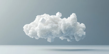 3D rendering of white cubes floating on a grey background. Abstract, minimalistic composition with geometric shapes for design, advertising, and graphic art. A cloud or cluster made from simple cube blocks. --ar 2:1 --v 6.1 Job ID: 9a6f5926-734c-415f-92a1-2812973ee180の素材