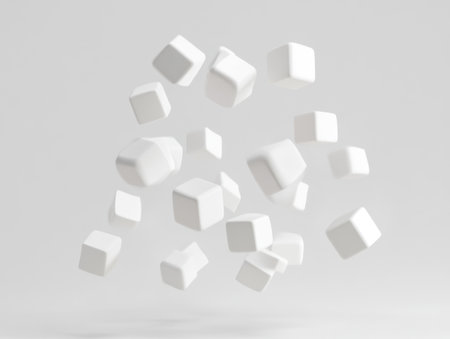 3D rendering of simple white cubes floating in the air, isolated against a gray background. An abstract geometric shapes composition concept. Futuristic technology and digital design. 2056 x 4789 pixels --ar 4:3 --v 6.1 Job ID: d7869957-1a8e-45b1-95fe-87dff2565203の素材