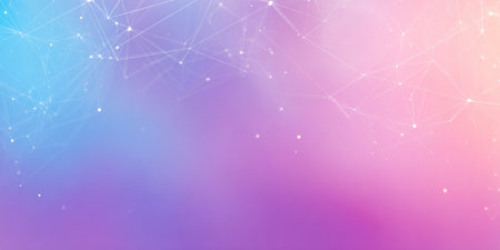 Abstract digital network over gradient background. Soft hues blend, white lines &amp; dots connectの素材