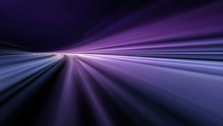 Abstract, blurred, linear pattern of purple and blue light beams radiating from centerの素材