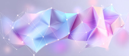 Abstract geometric artwork. A network of connected polygons in pastel hues, with soft gradients and glowsの素材