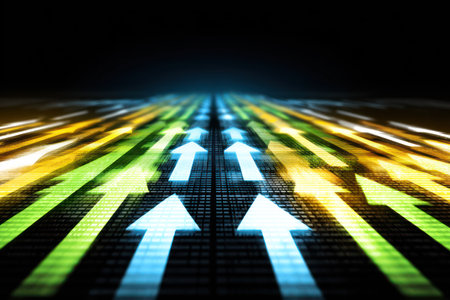 Abstract background with glowing arrows pointing upwards, suggesting growth and progressの素材