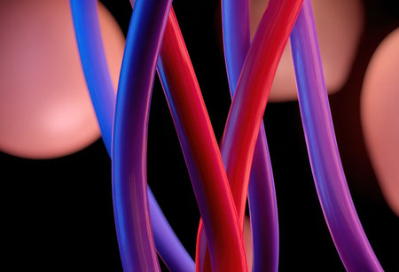 Abstract 3D rendering of interwoven blood vessels, kidneys in the backgroundの素材