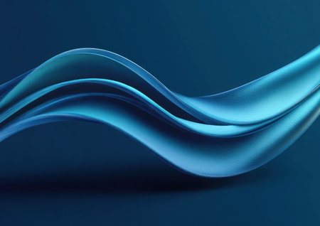 Abstract flowing blue forms against a gradient background, suggestive of movement and fluidityの素材
