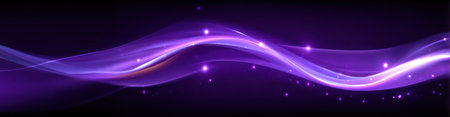 Abstract flowing, luminous purple streaks with sparkling highlights on a dark backdropの素材