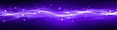 A swirling abstract design with glowing purple waves, stars, and dark spaceの素材