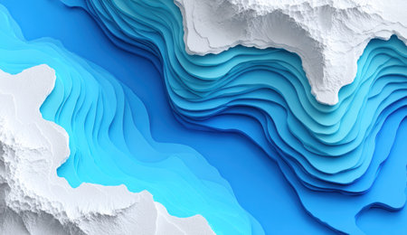 Abstract layered illustration of water features, ice, and topographyの素材