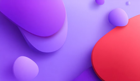 Abstract 3D composition with layered, organic shapes in purple and red huesの素材