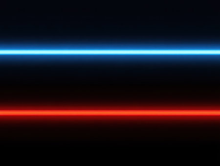 Horizontal blue and red glowing lines on black background, creating a vibrant contrastの素材