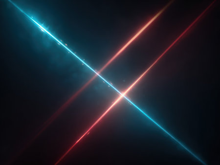 Glowing cyan and red beams intersect on a dark background, creating a vibrant effectの素材