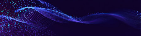 Abstract digital art shows flowing particles in shades of blue and purpleの素材
