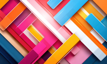 Abstract composition of colorful overlapping rectangles, creating a dynamic, geometric designの素材